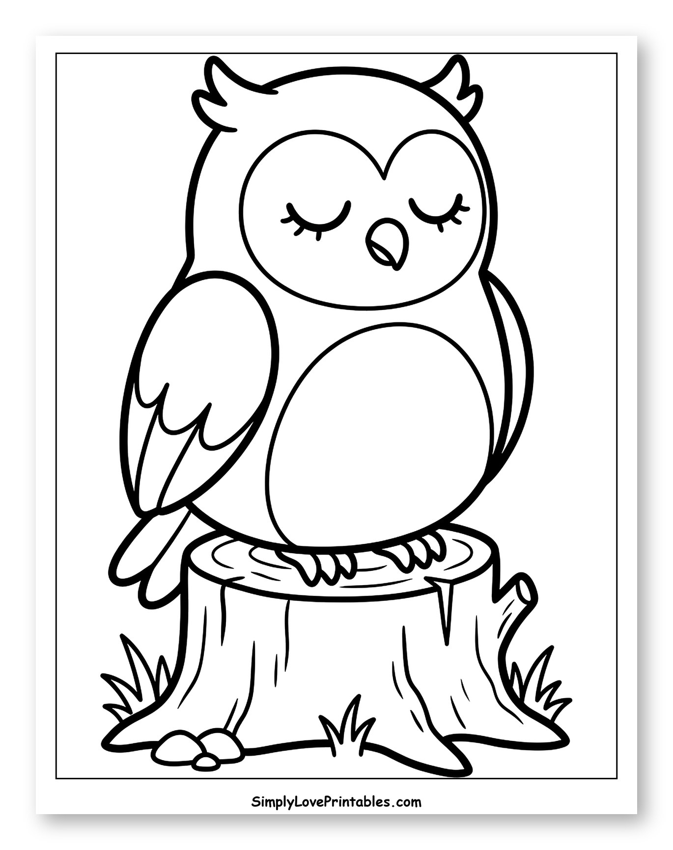 Peaceful Owl Resting on a Tree Stump