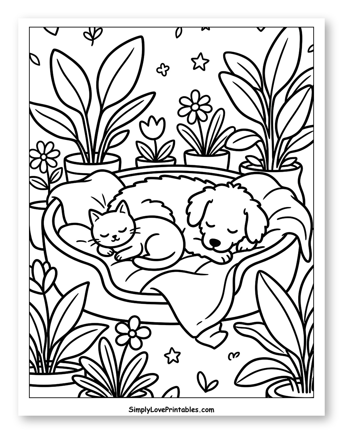 Peaceful Pets Asleep Amidst Houseplants