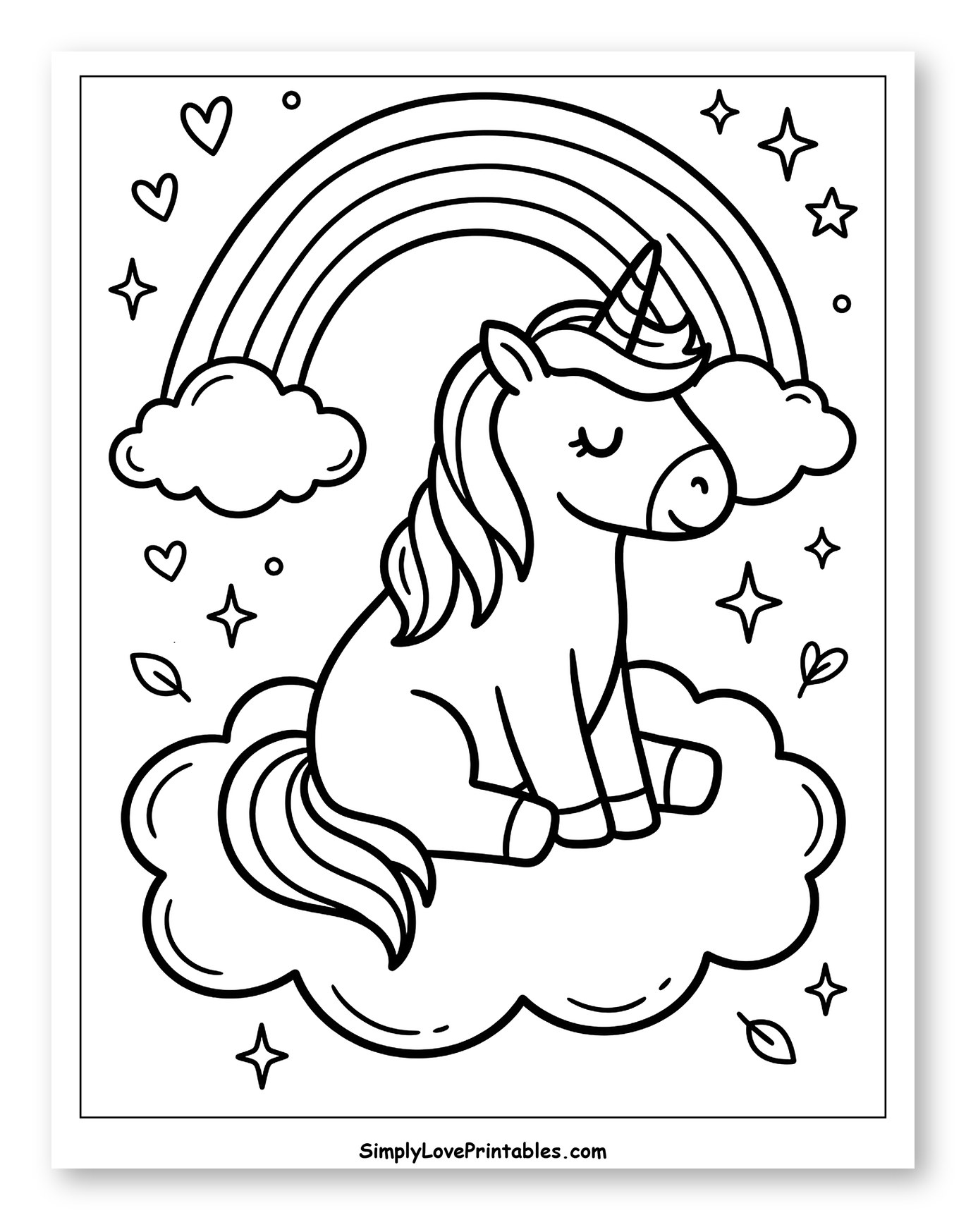 Peaceful Unicorn with Rainbow and Clouds
