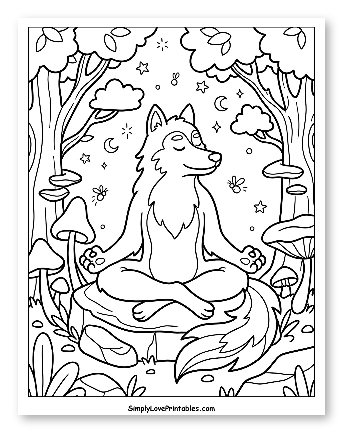 Peaceful Wolf Meditating in Enchanted Forest
