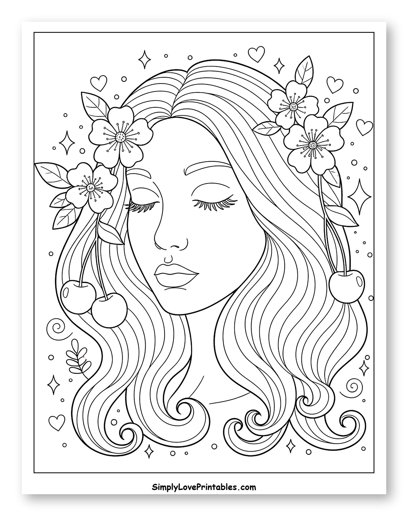 Peaceful Woman with Flowers and Cherries