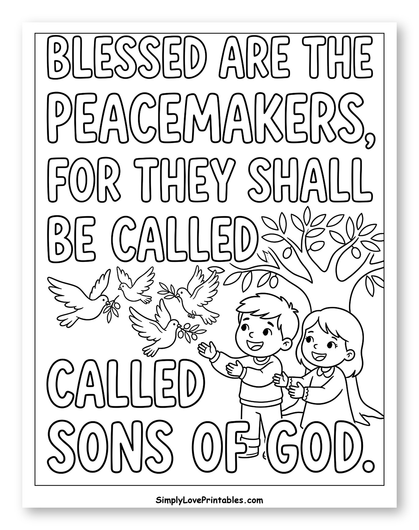 Peacemakers Bible Verse with Children and Doves
