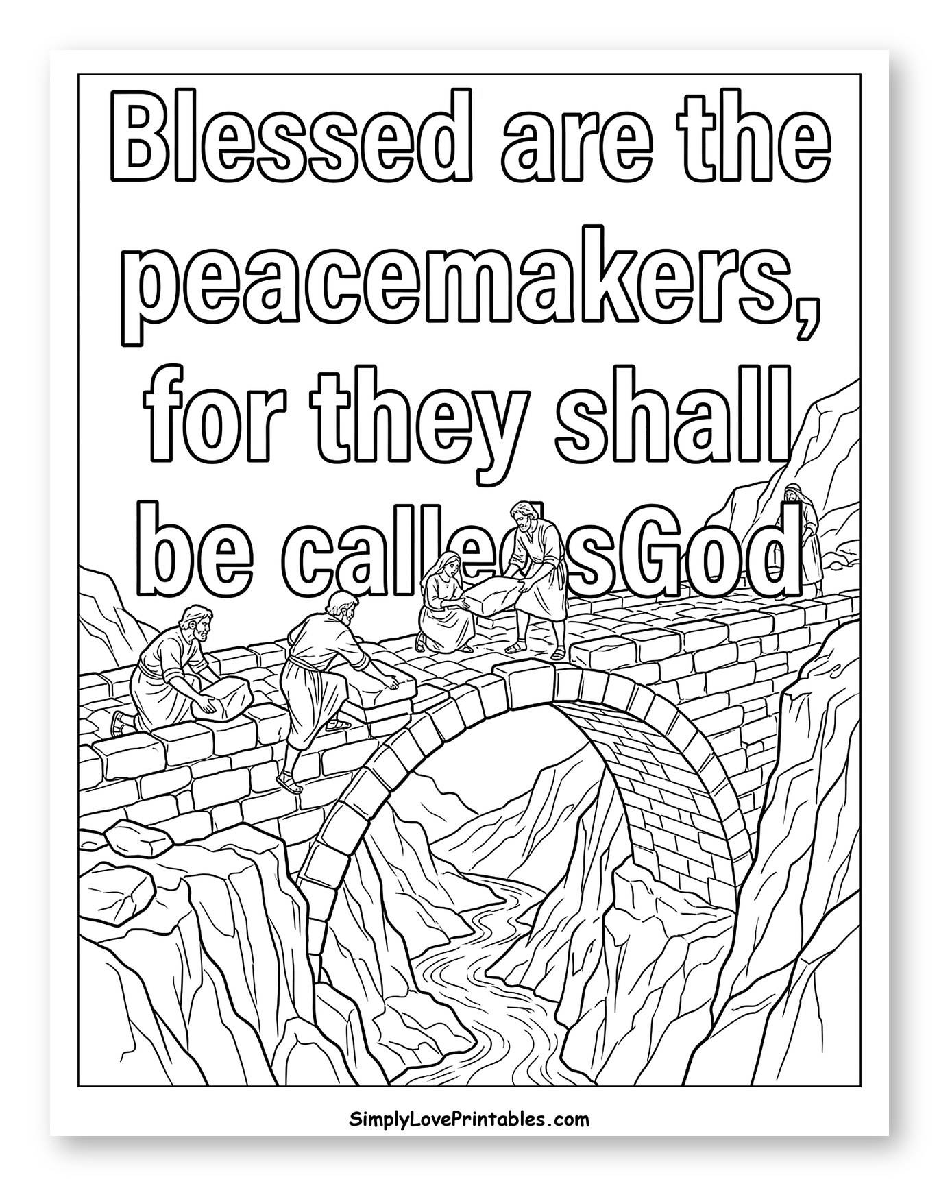 Peacemakers Building Stone Bridge with Bible Text