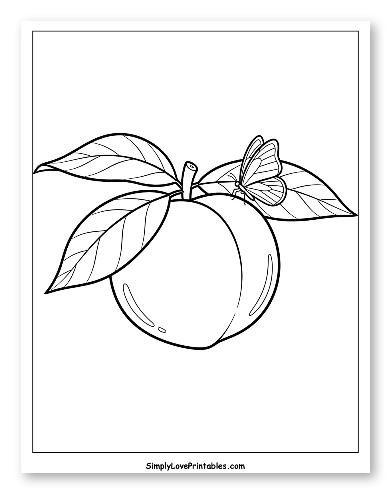 Peach with Leaves and a Butterfly