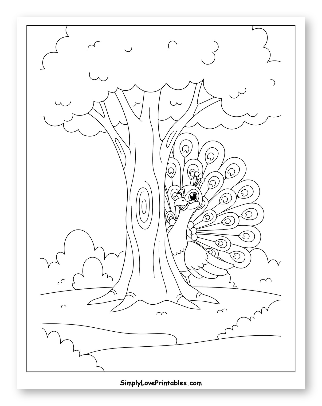 Peacock Peeking From Behind a Tree