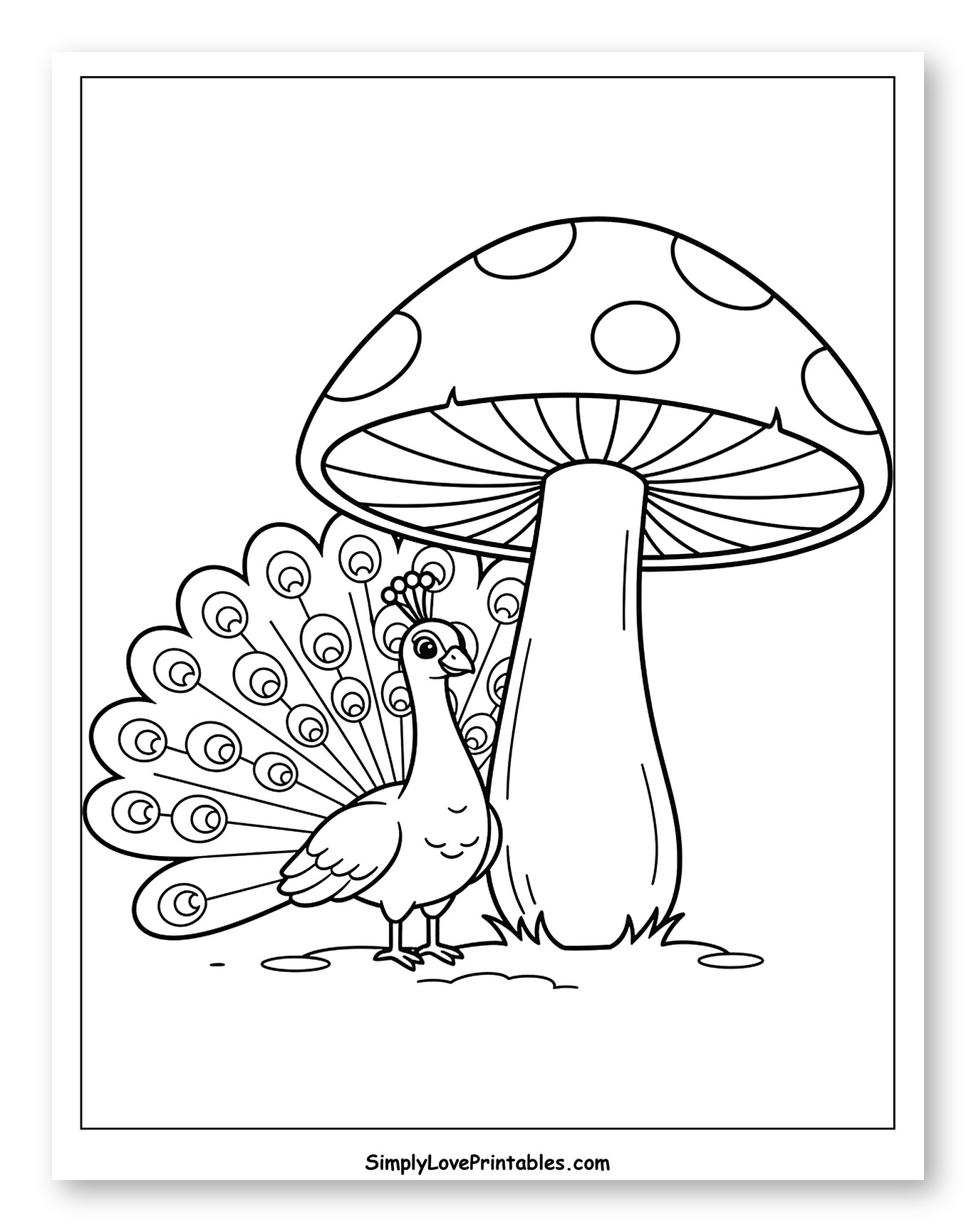 Peacock Under a Spotted Mushroom