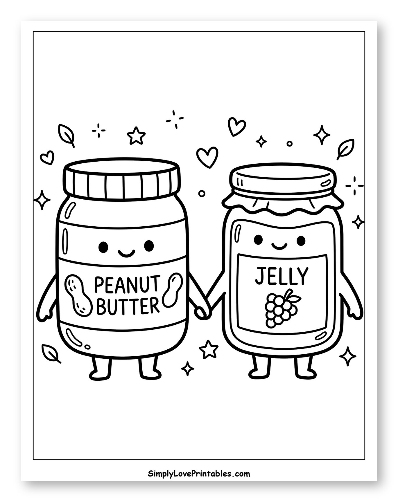Peanut Butter and Jelly Jars Holding Hands to Color for Adults
