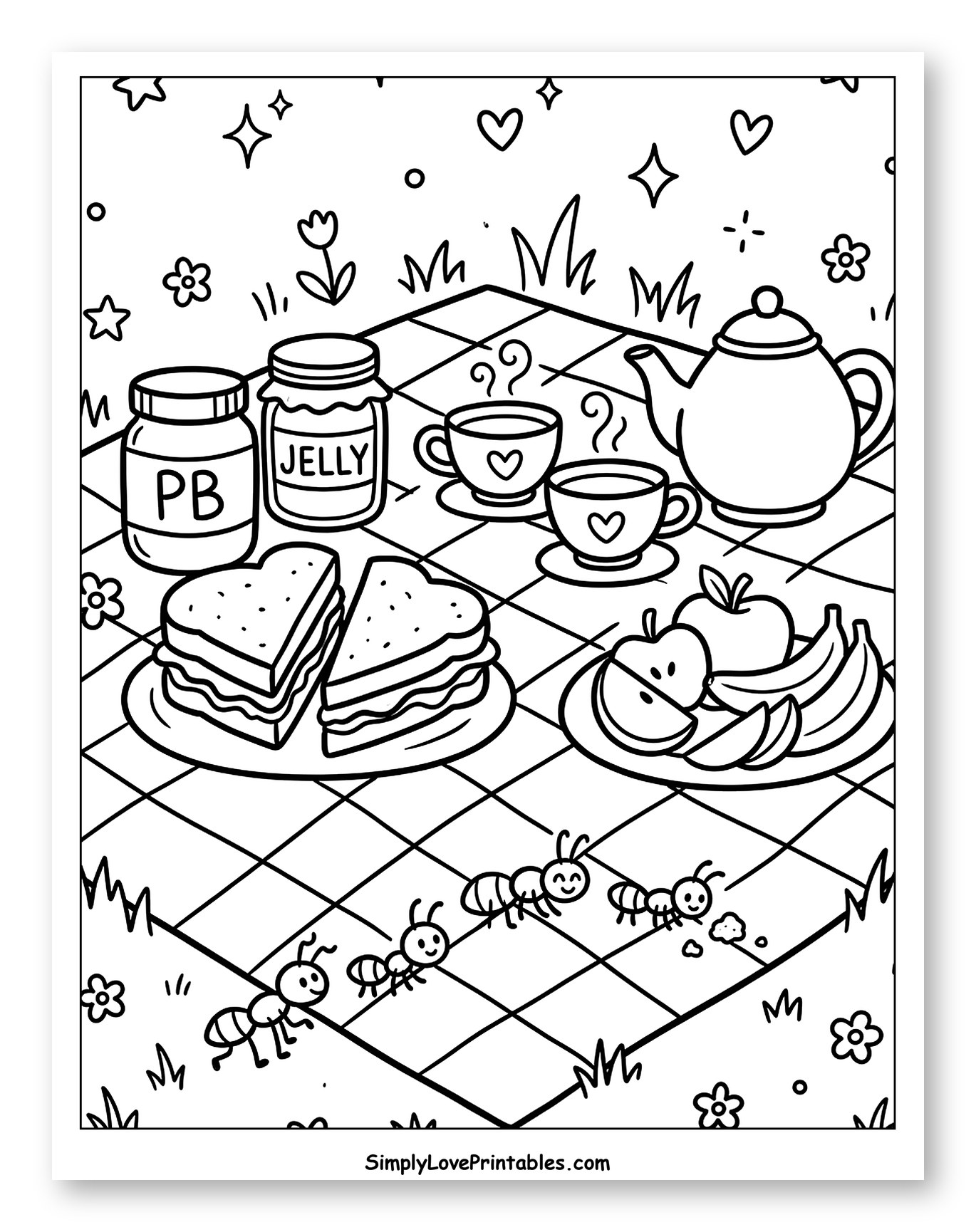 Peanut Butter and Jelly Picnic Coloring Sheet for Adults