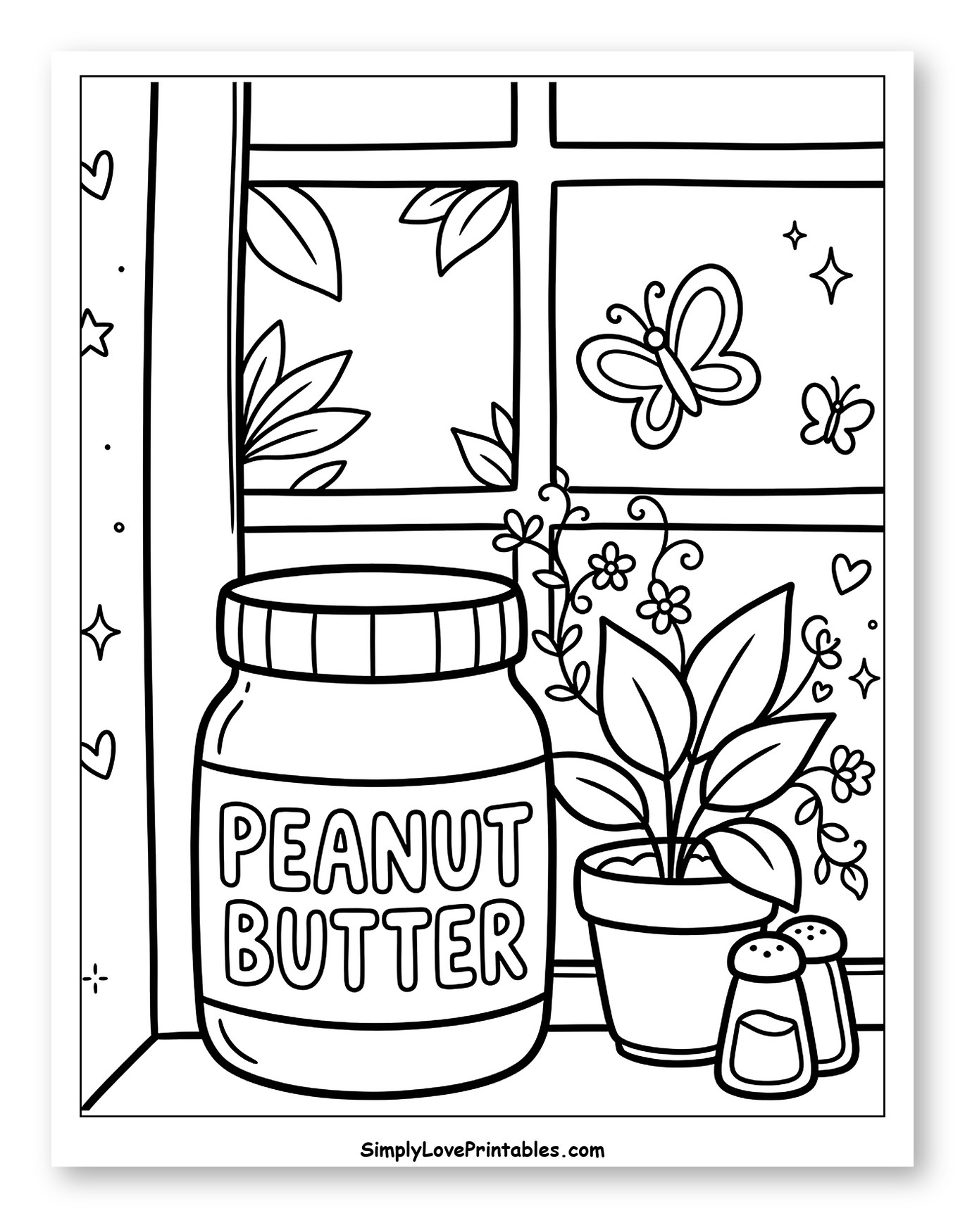 Peanut Butter Jar on a Windowsill with Plants