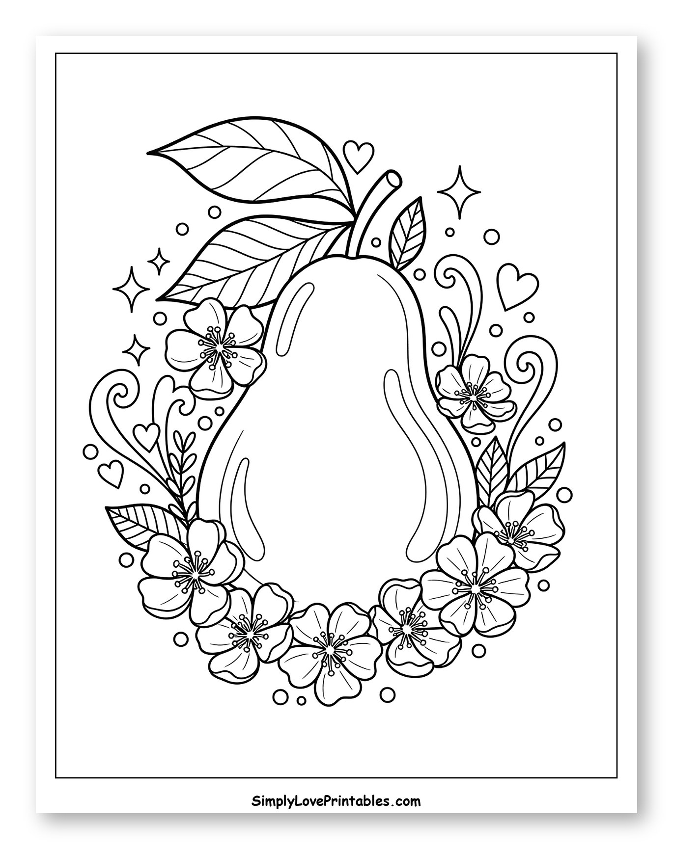 Pear Surrounded by a Wreath of Flowers