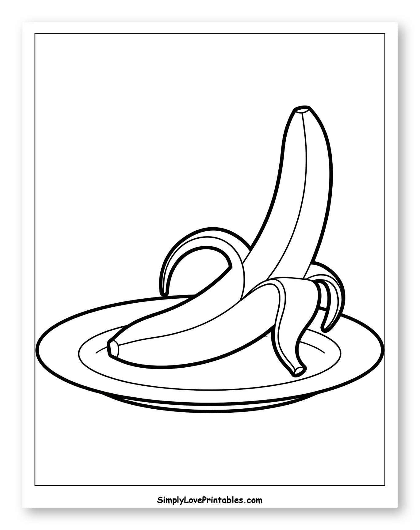 Peeled Banana on a Plate to Color for Toddlers