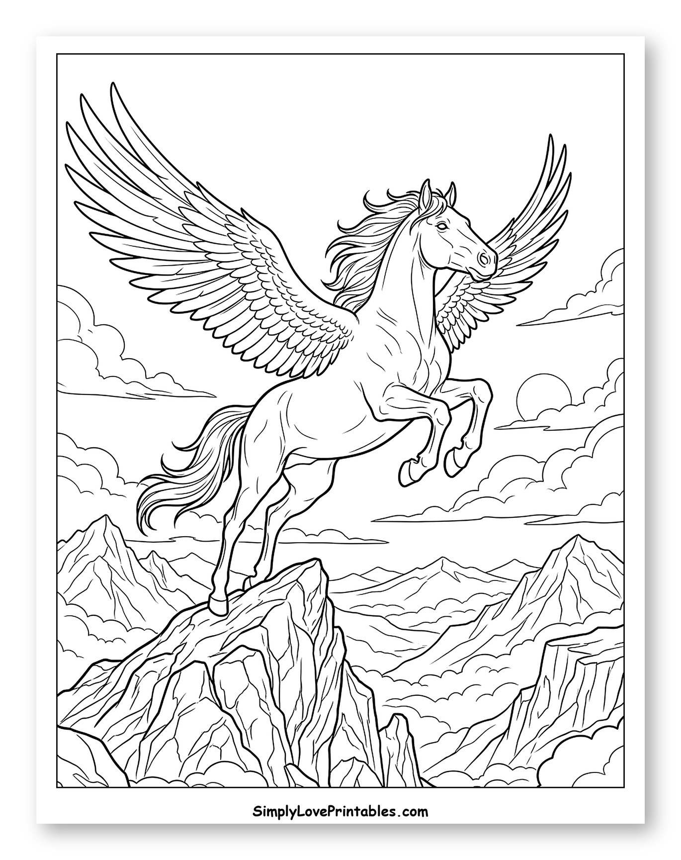 Pegasus on a Mountain Peak at Sunrise