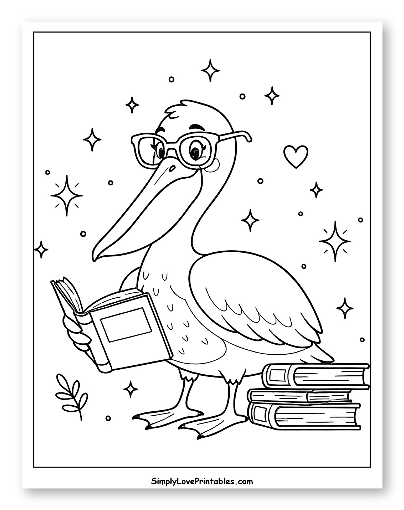 Pelican Bookworm with Glasses and Books