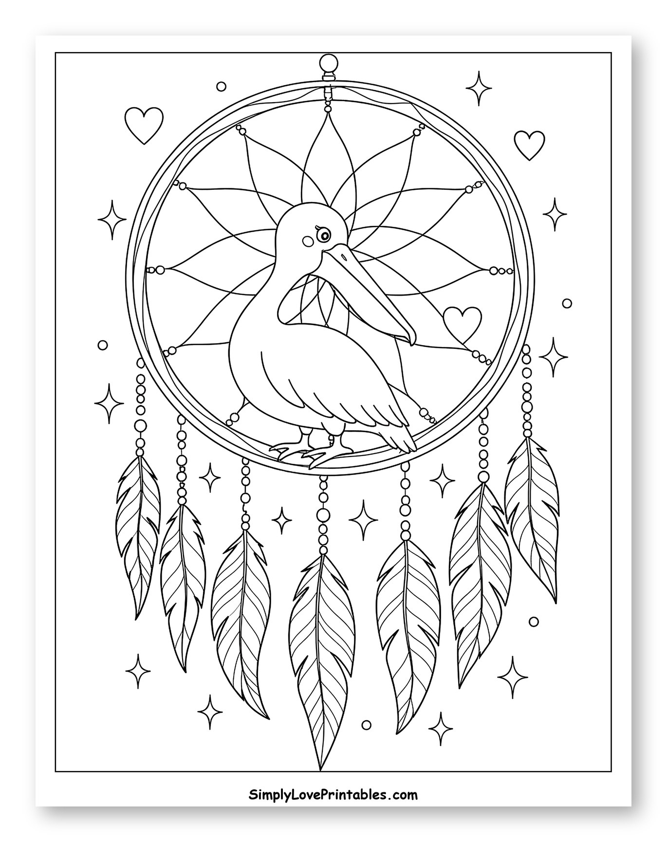 Pelican in a Dreamcatcher with Feathers