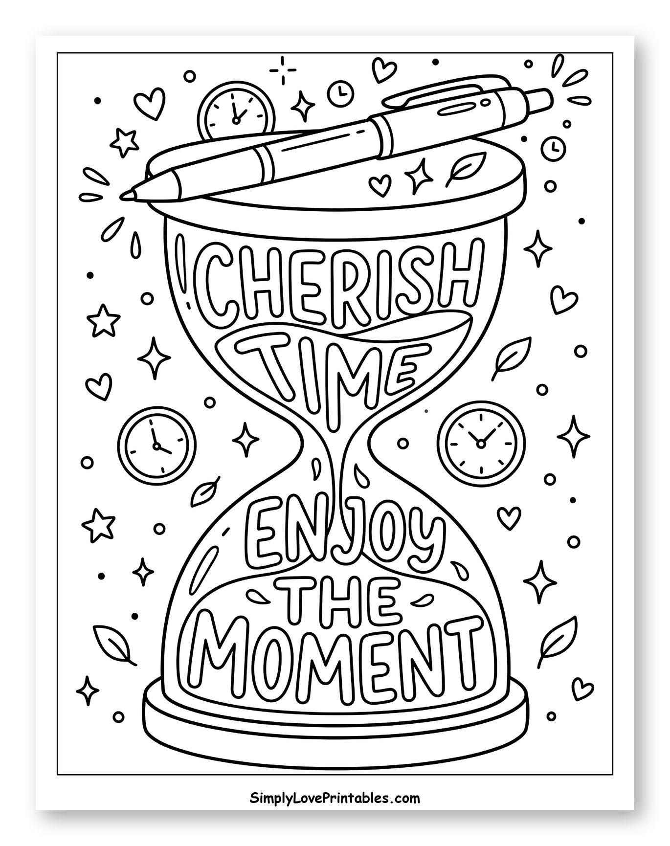 Pen on Hourglass with Motivational Quote