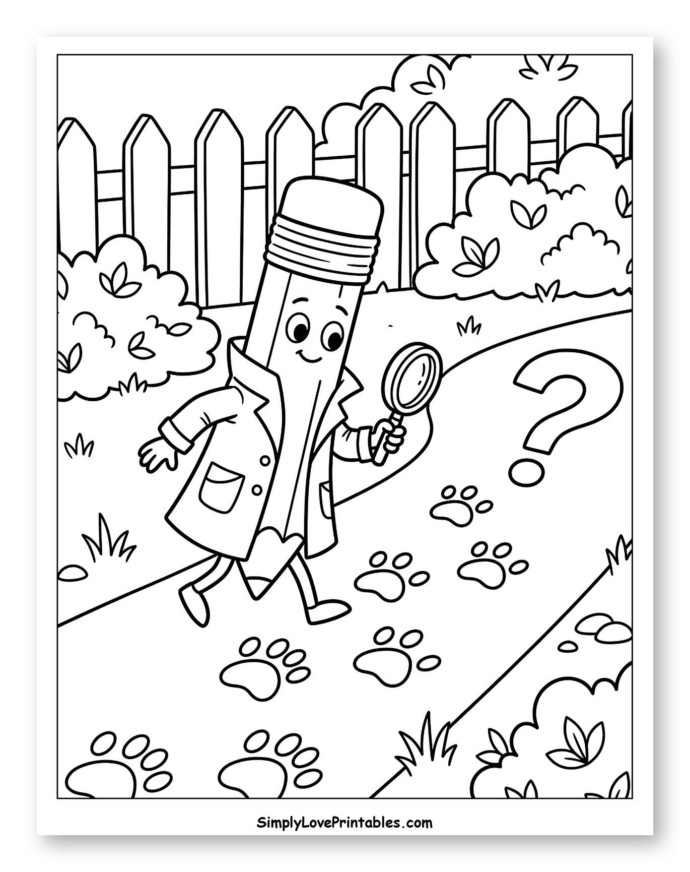 Pencil Detective Investigating Paw Prints Mystery