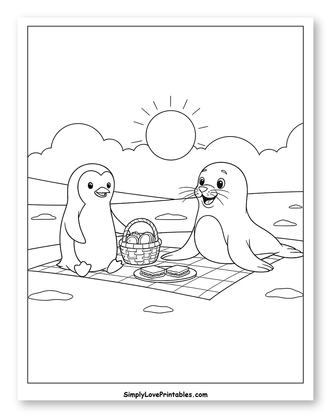 Penguin and Seal Friends Having a Picnic