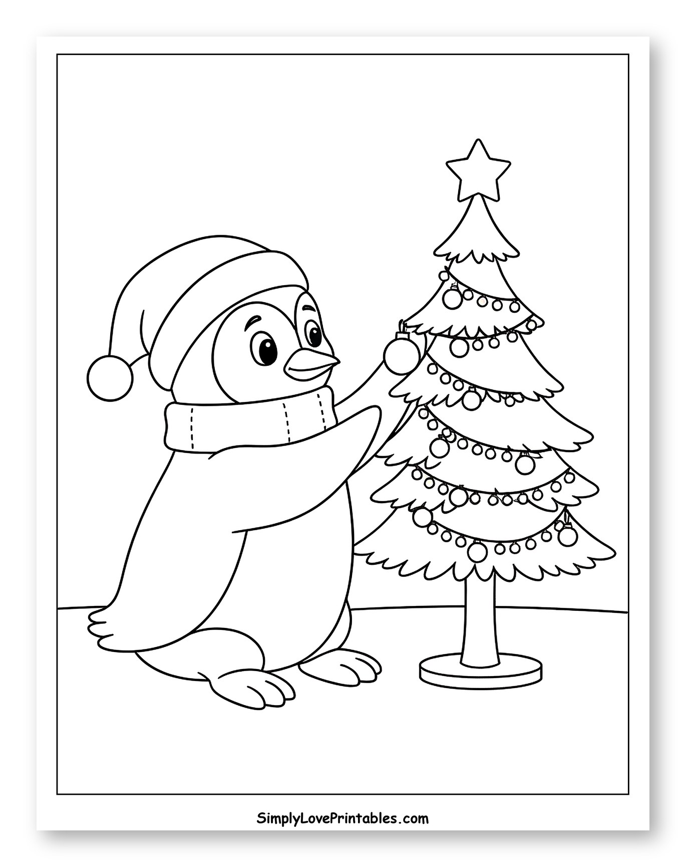 Penguin Decorating a Christmas Tree