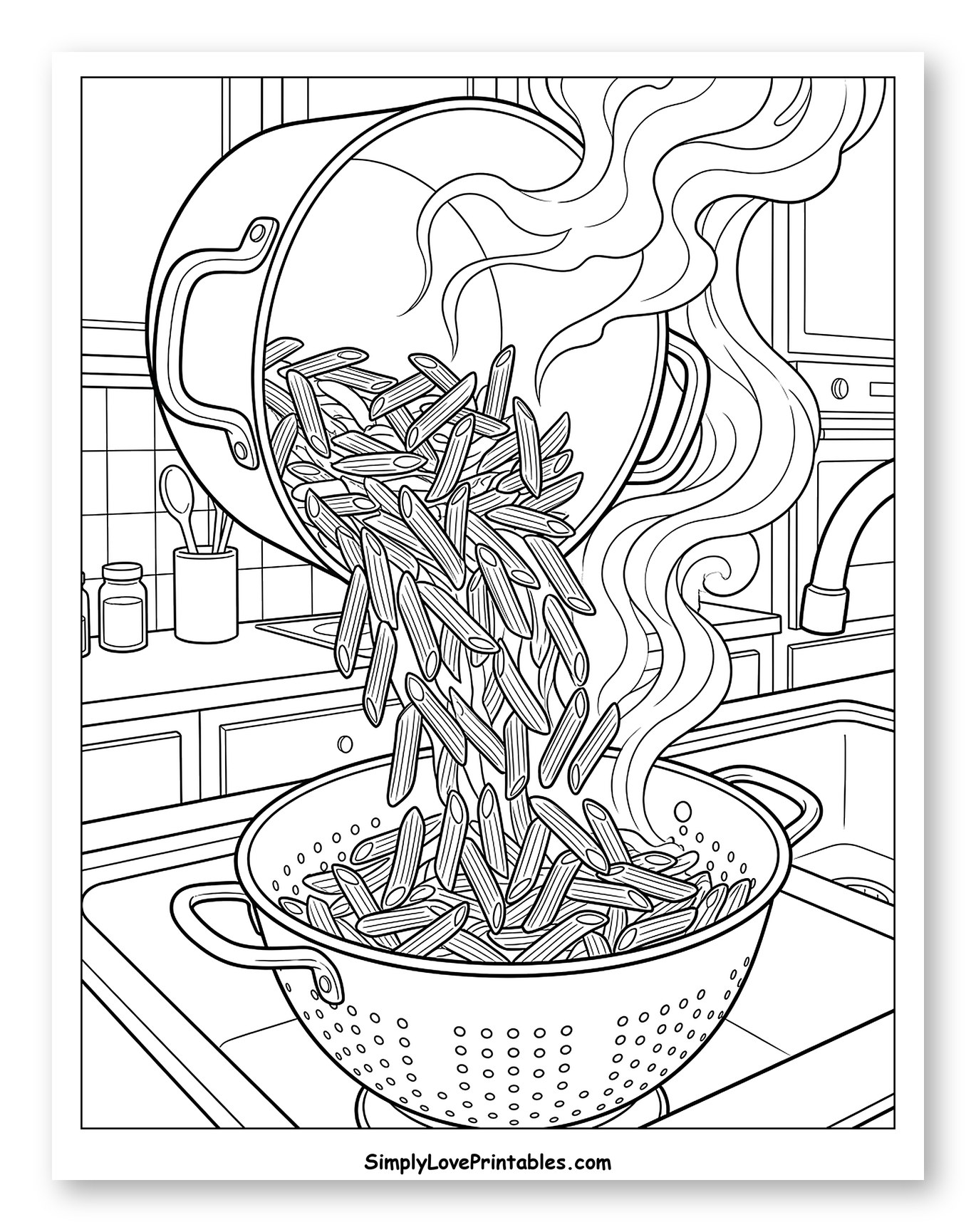 Penne Pasta Being Drained in a Colander