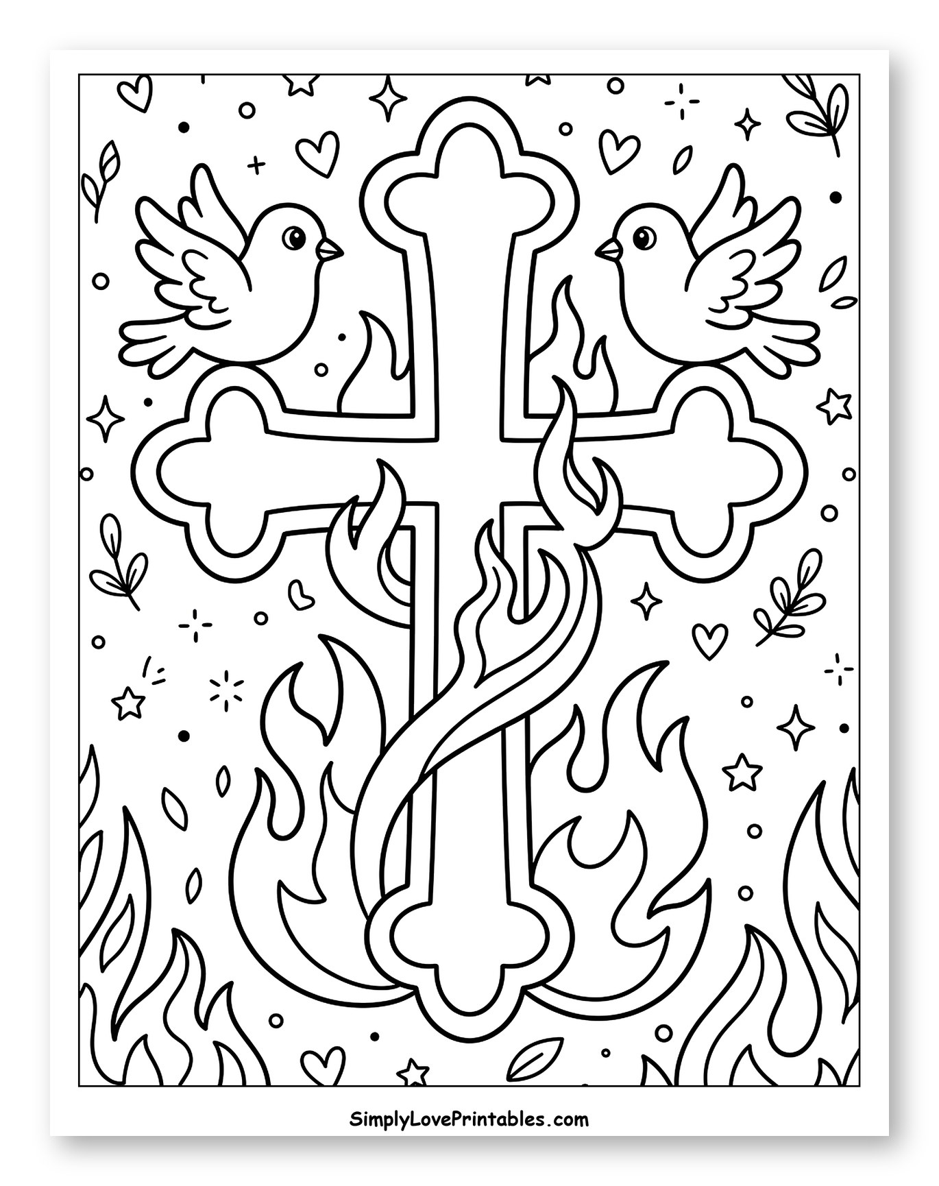 Pentecost Cross with Doves and Flames