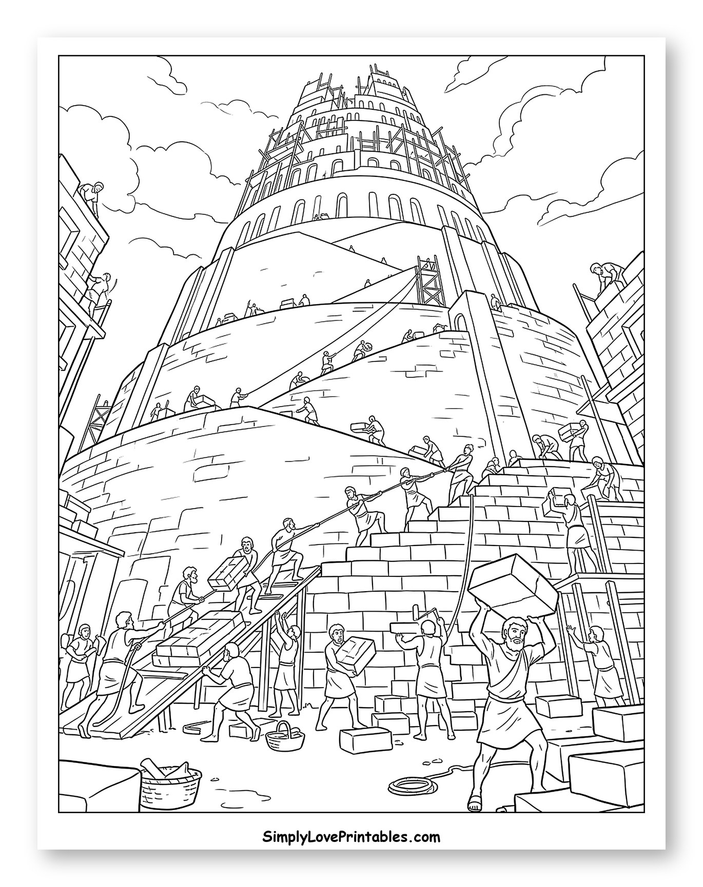 People Building the Tower of Babel Coloring Sheet