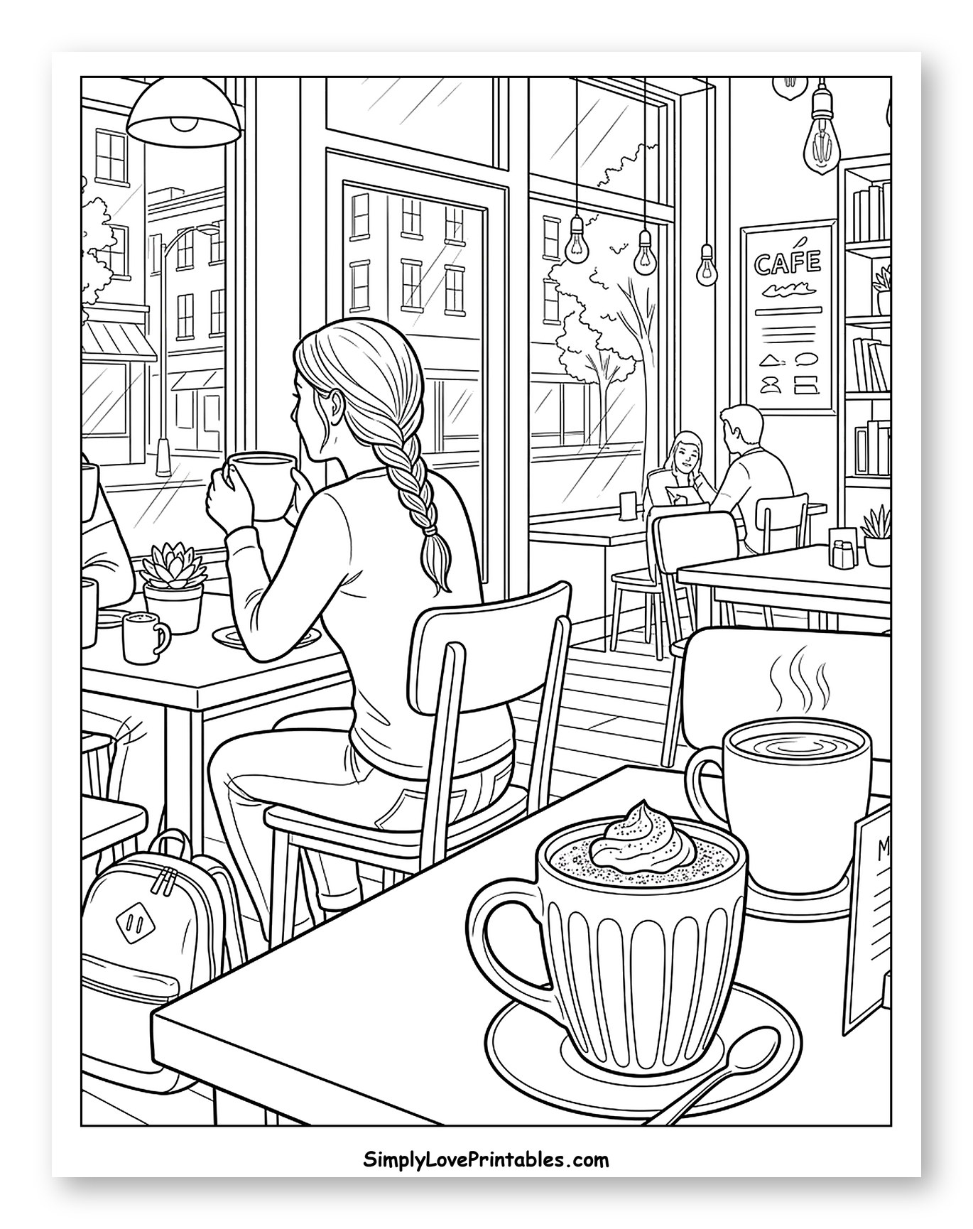 People Drinking Hot Chocolate in a Cozy Cafe to Color