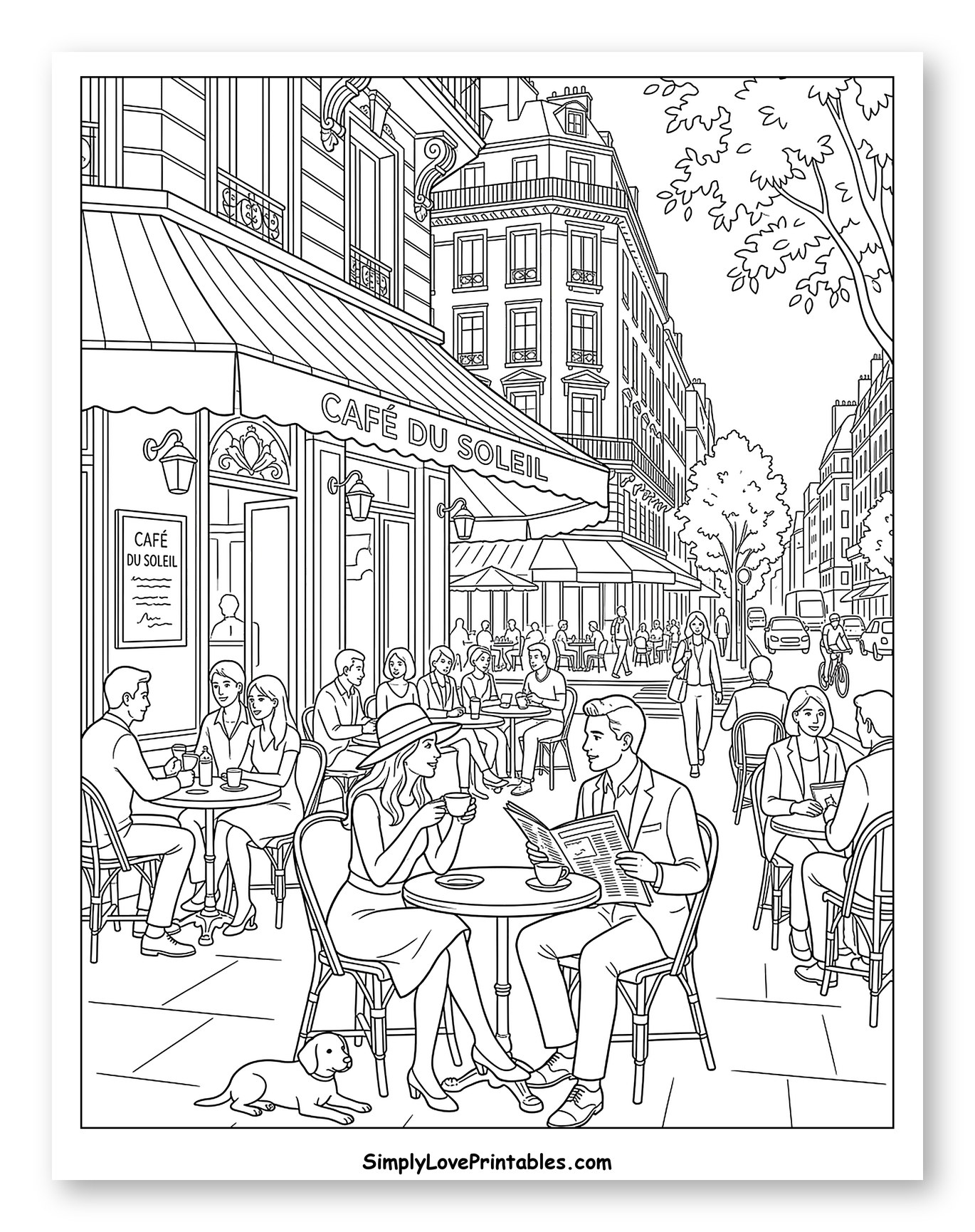 People Enjoying Coffee at a French Cafe