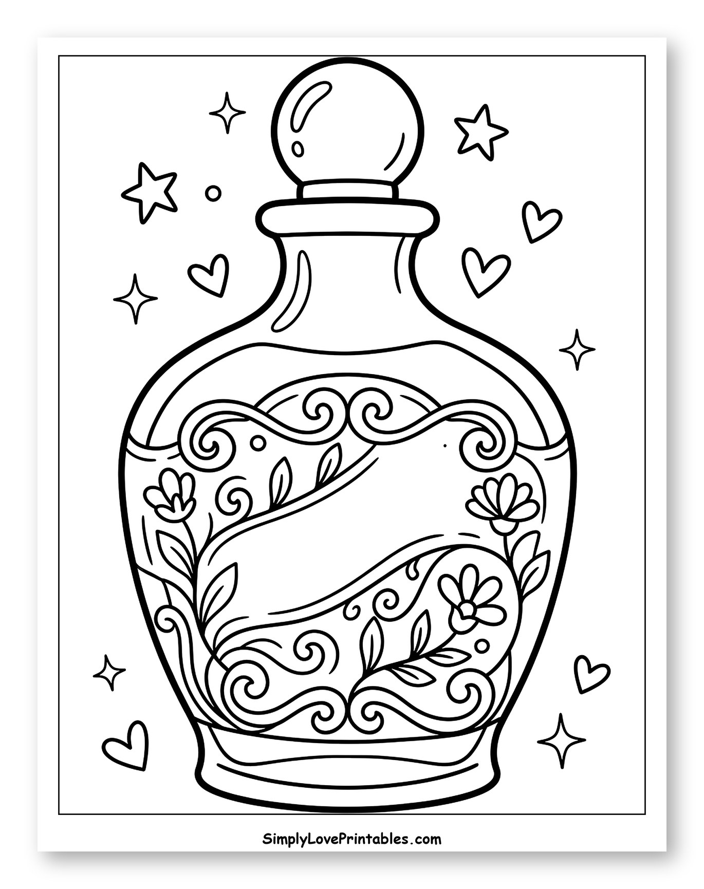 Perfume Bottle with Floral and Swirls