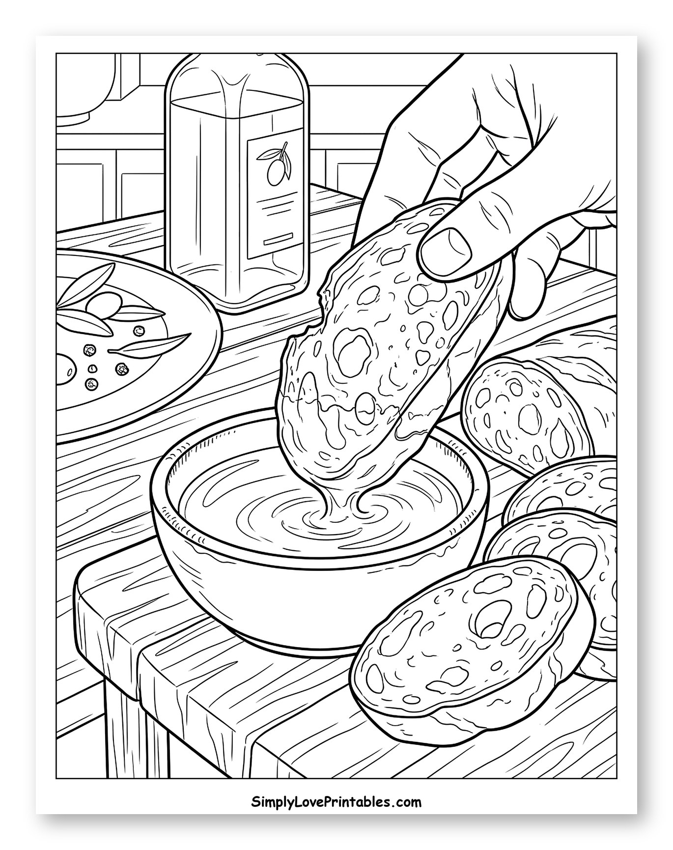 Person Dipping Bread into Bowl of Oil