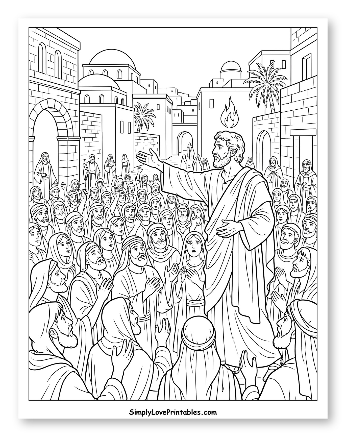 Peter Preaching at Pentecost Coloring Sheet