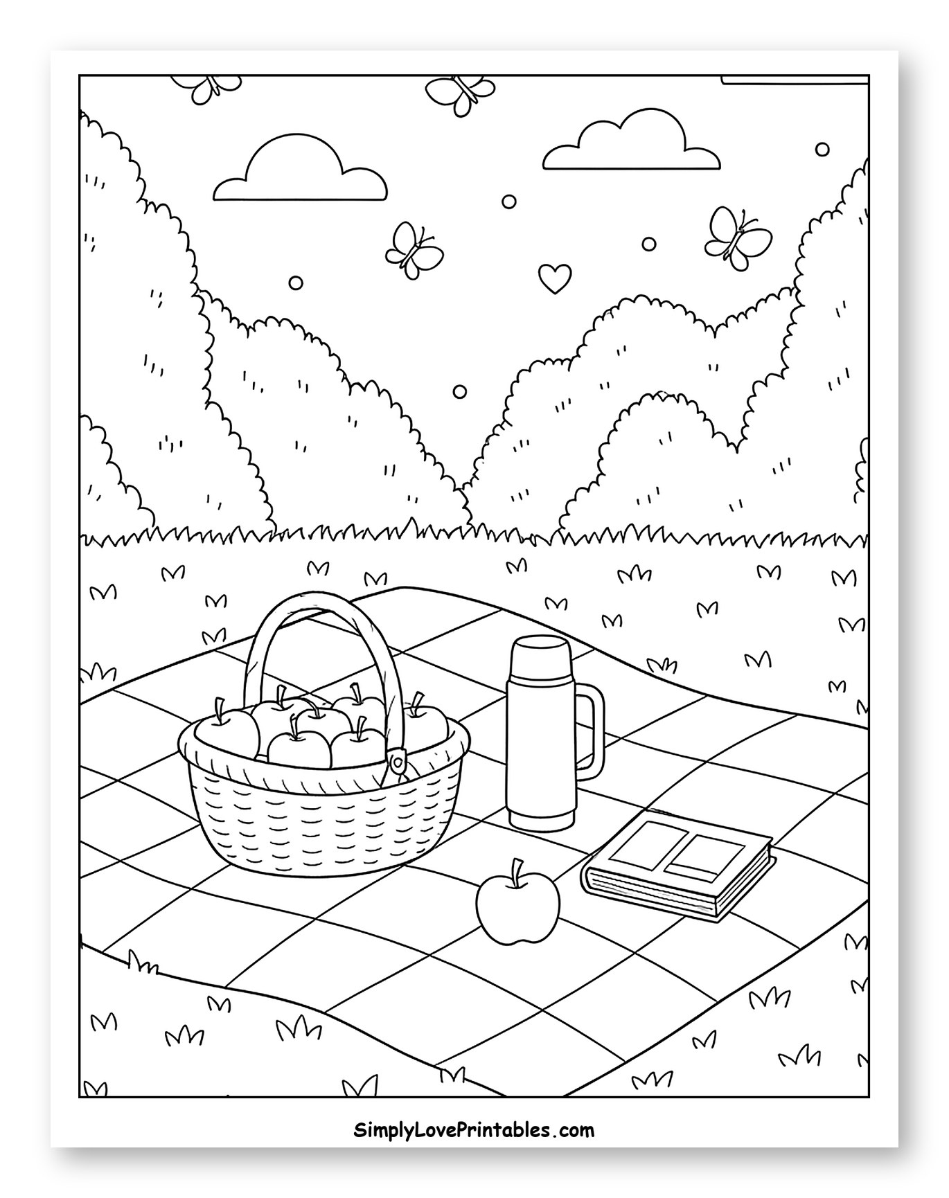 Picnic Basket Full of Apples to Color for Adults