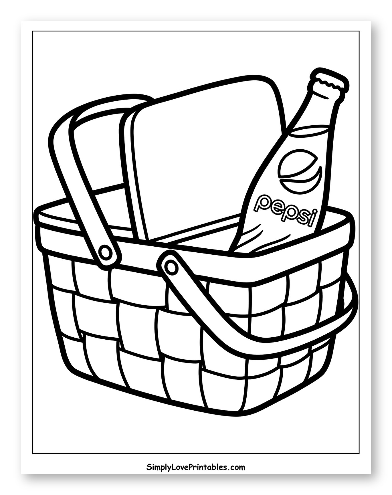 Picnic Basket with Sandwich and Pepsi Bottle Coloring Sheet for Toddlers