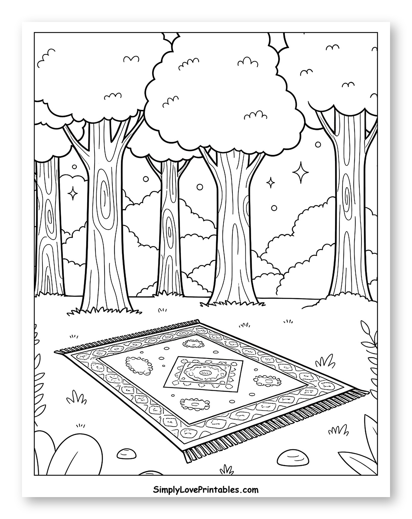 Picnic Rug Under Tall Forest Trees