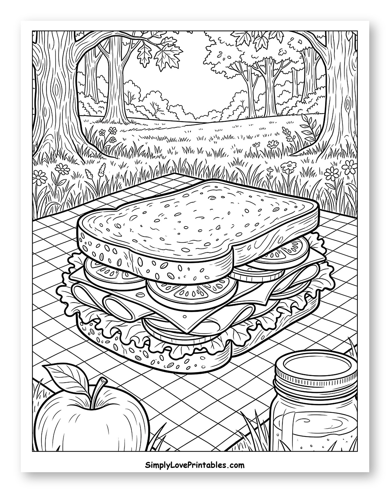 Picnic Sandwich with Apple and Drink in a Park