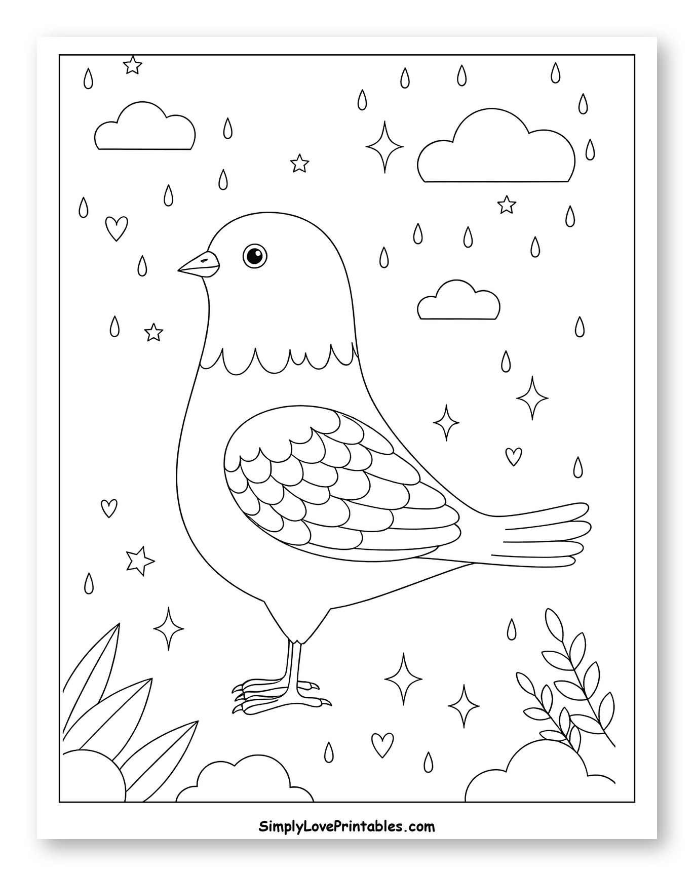 Pigeon Standing in Gentle Rain