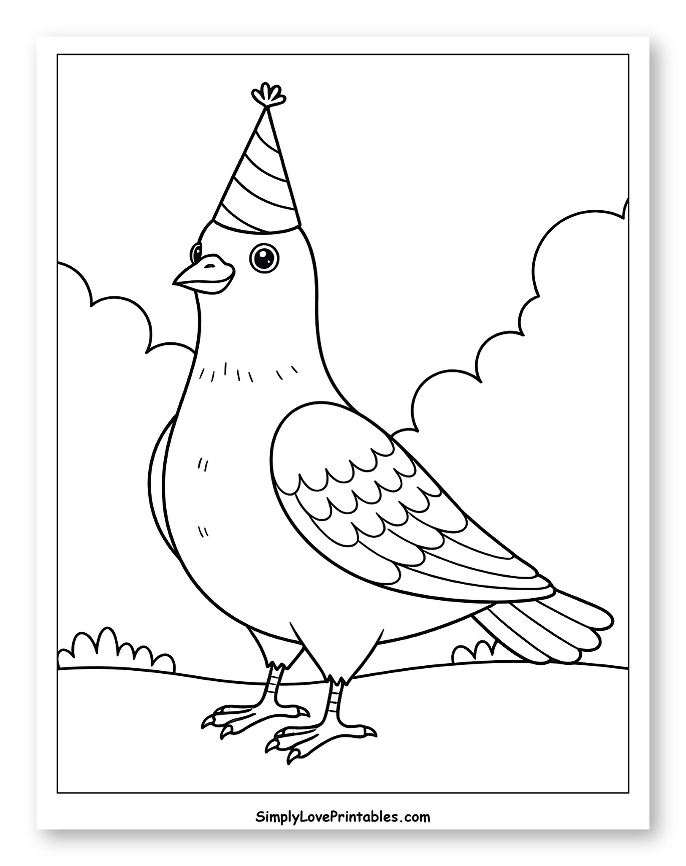 Pigeon Wearing a Party Hat Coloring Sheet for Toddlers