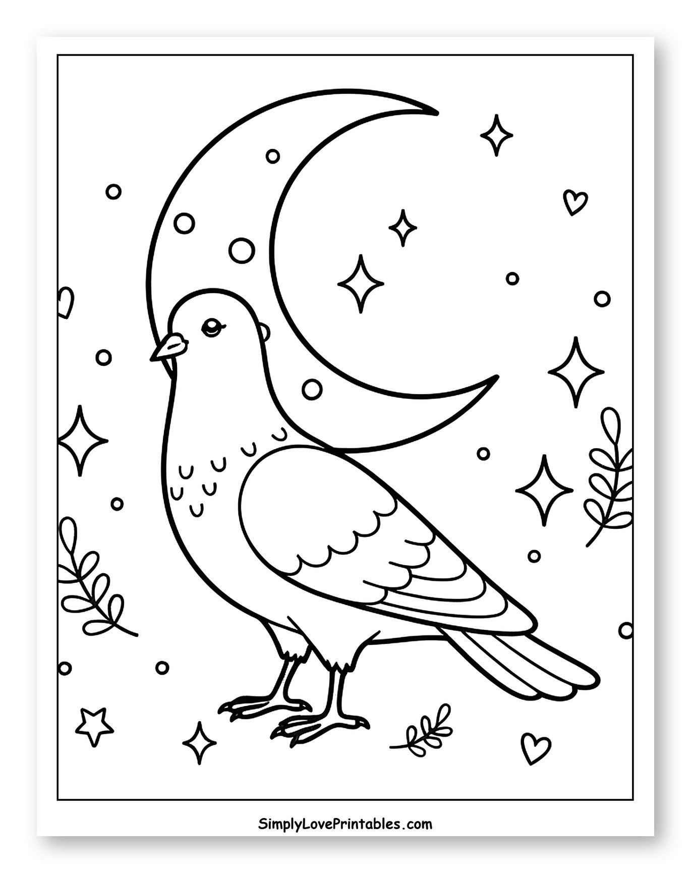 Pigeon with a Crescent Moon and Stars