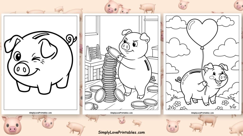 Piggy bank coloring pages featured image