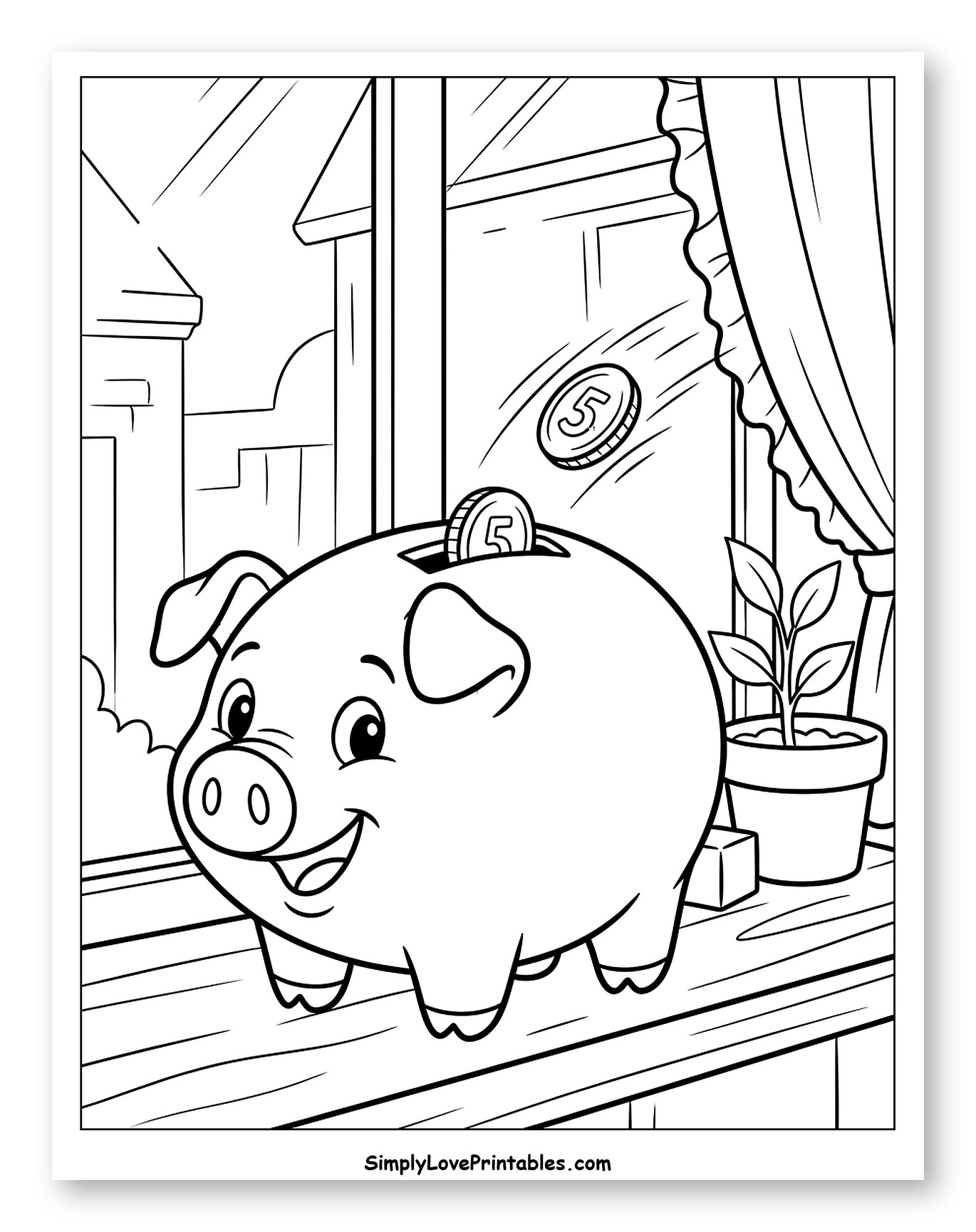 Piggy Bank Saving Money by the Window