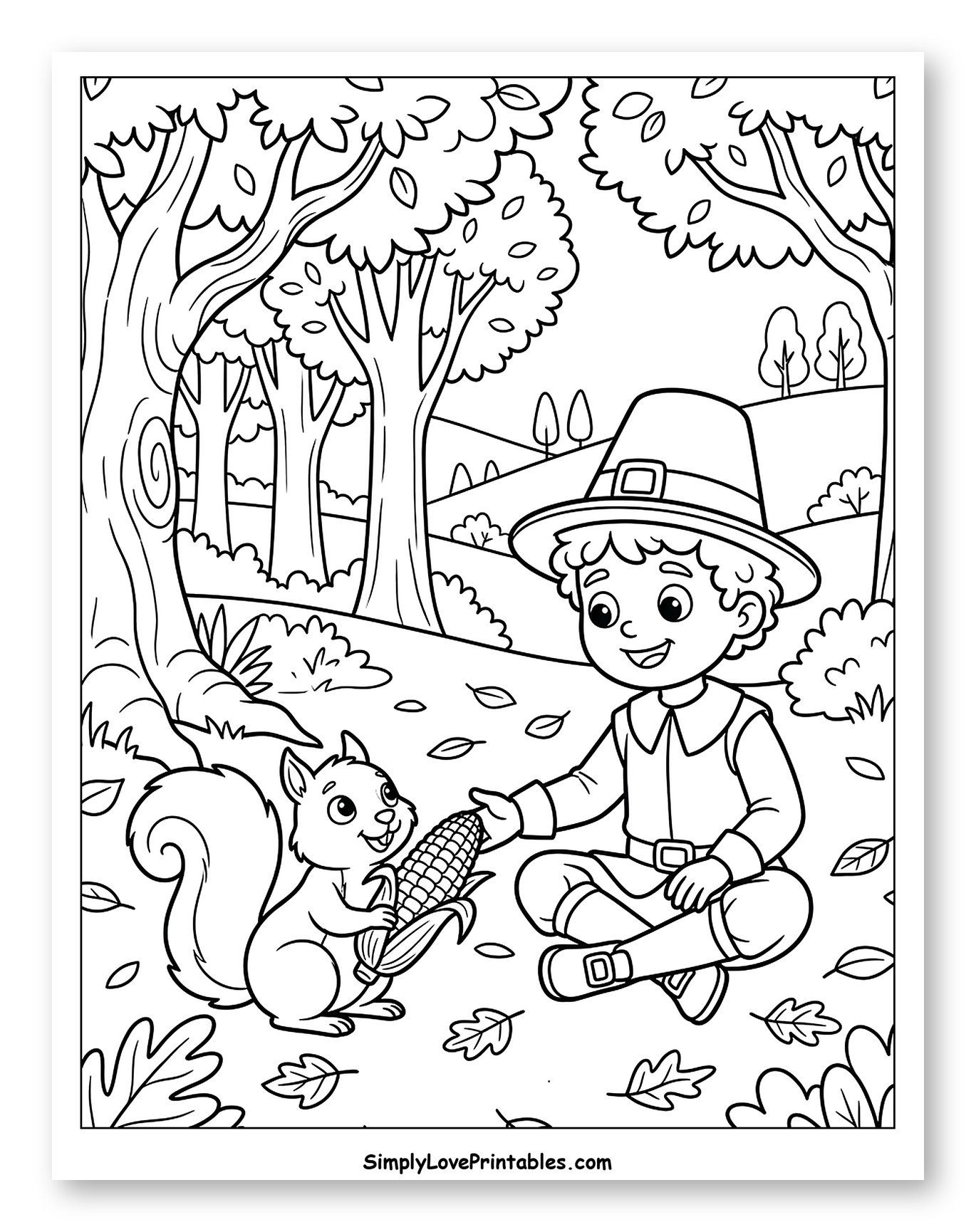 Pilgrim Boy Giving Corn to Squirrel