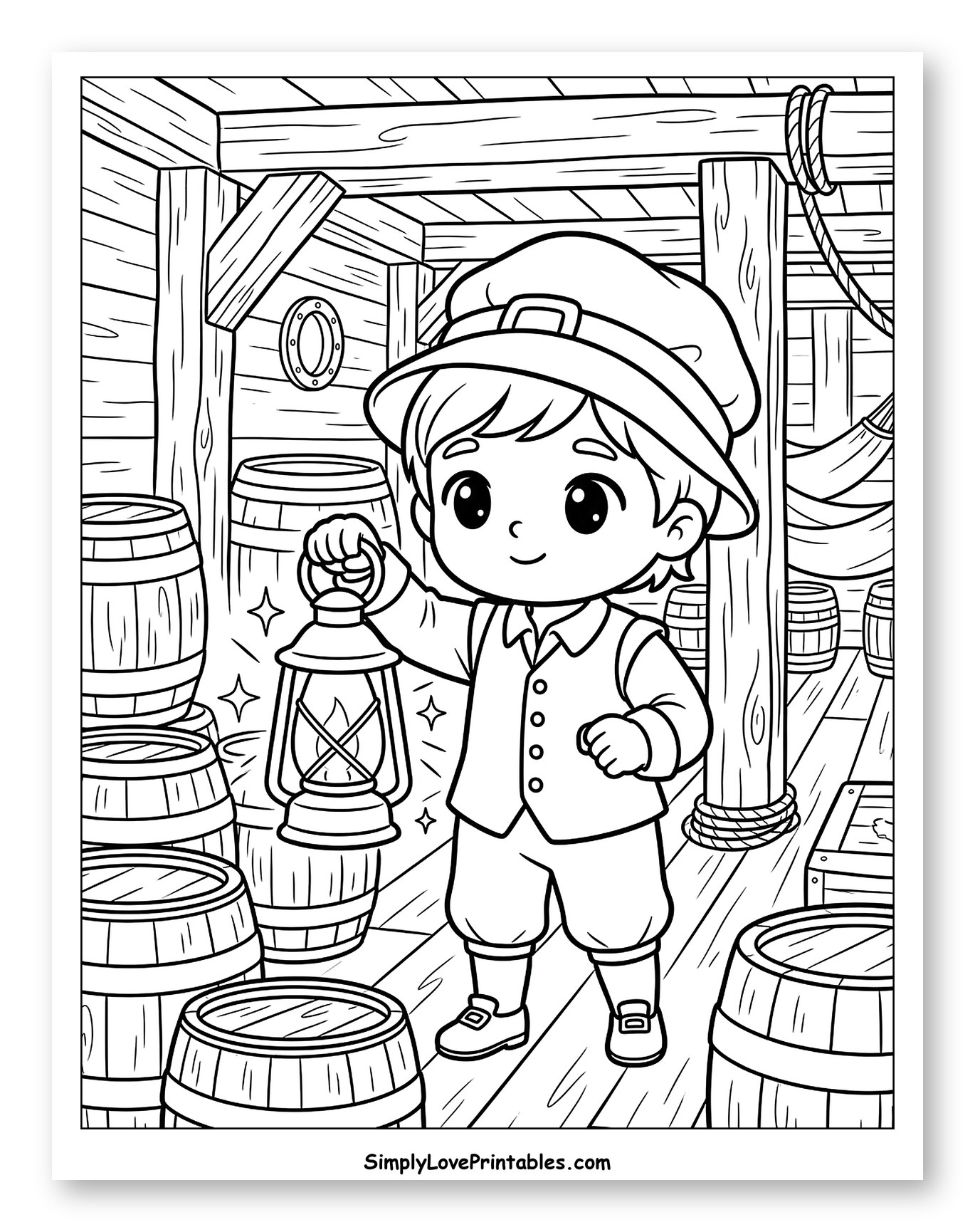 Pilgrim Child Exploring Ship with Lantern