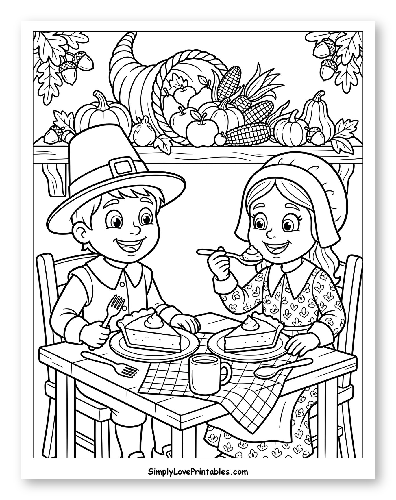 Pilgrim Children Eating Pumpkin Pie