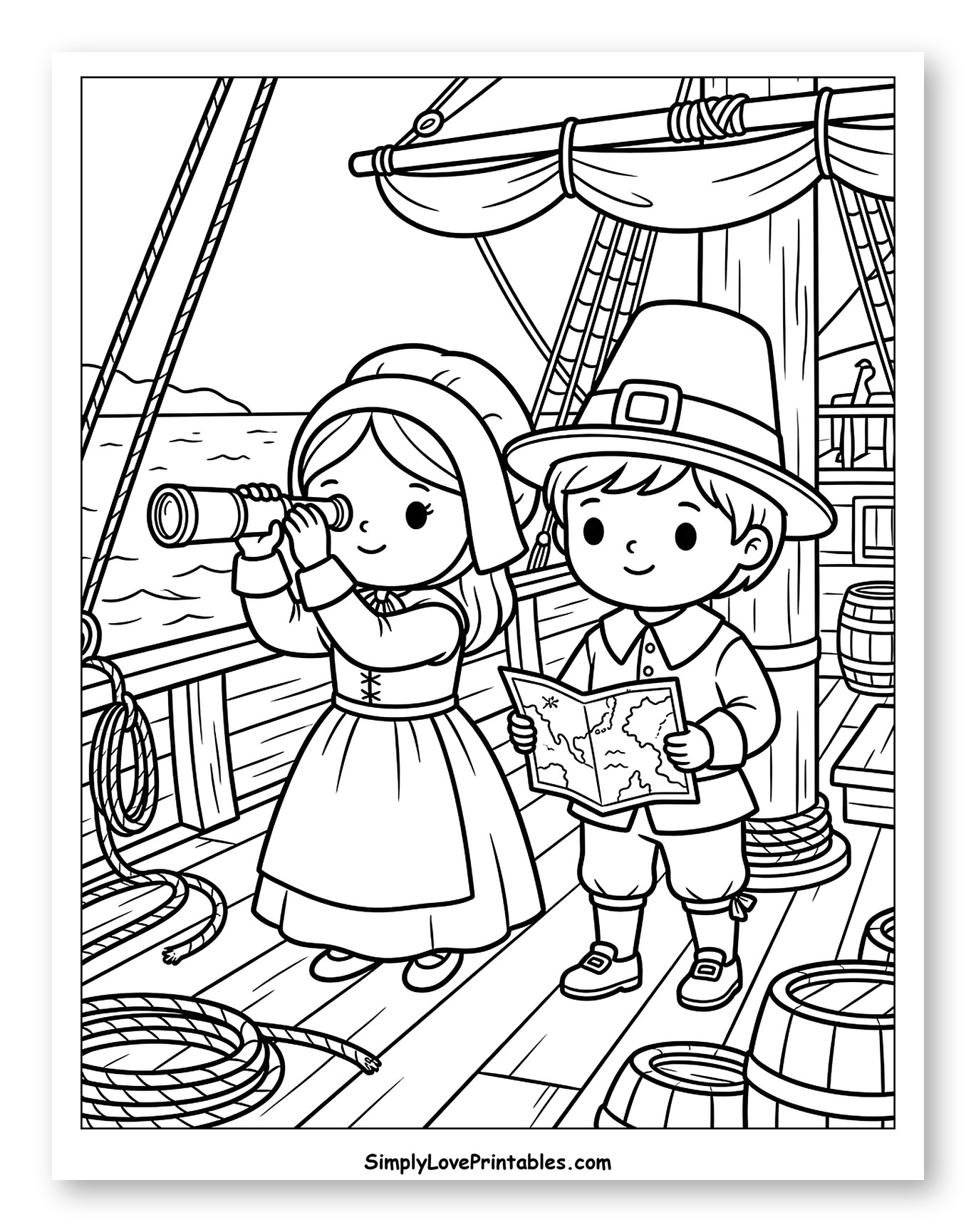 Pilgrim Children on a Mayflower Ship