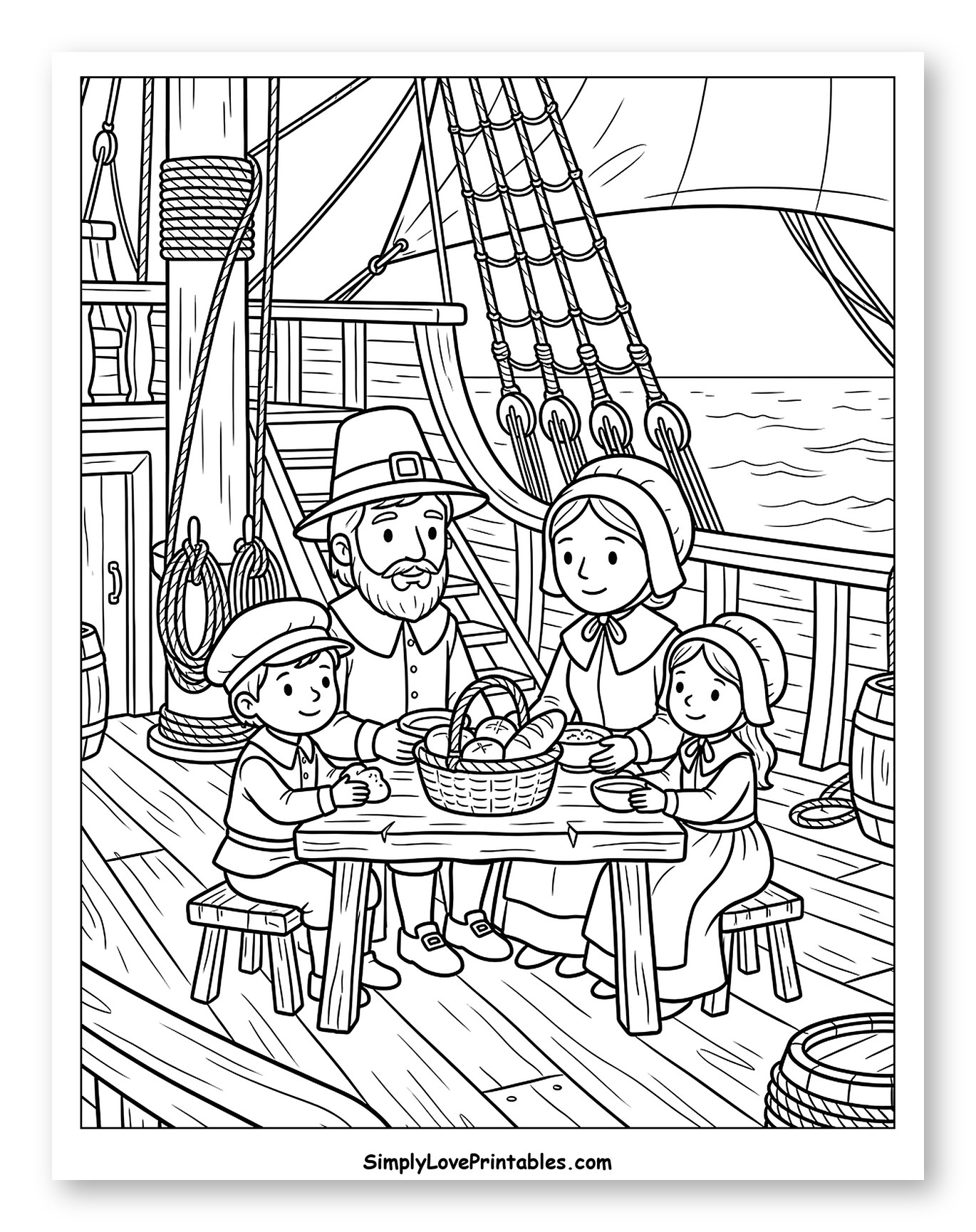 Pilgrim Family Dining on a Ship