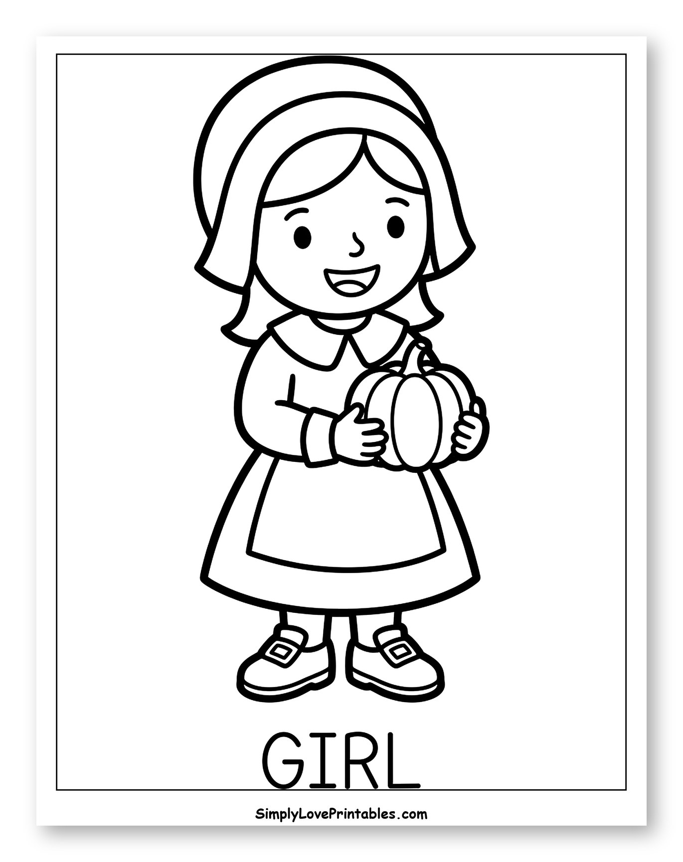 Pilgrim Girl Holding a Pumpkin
