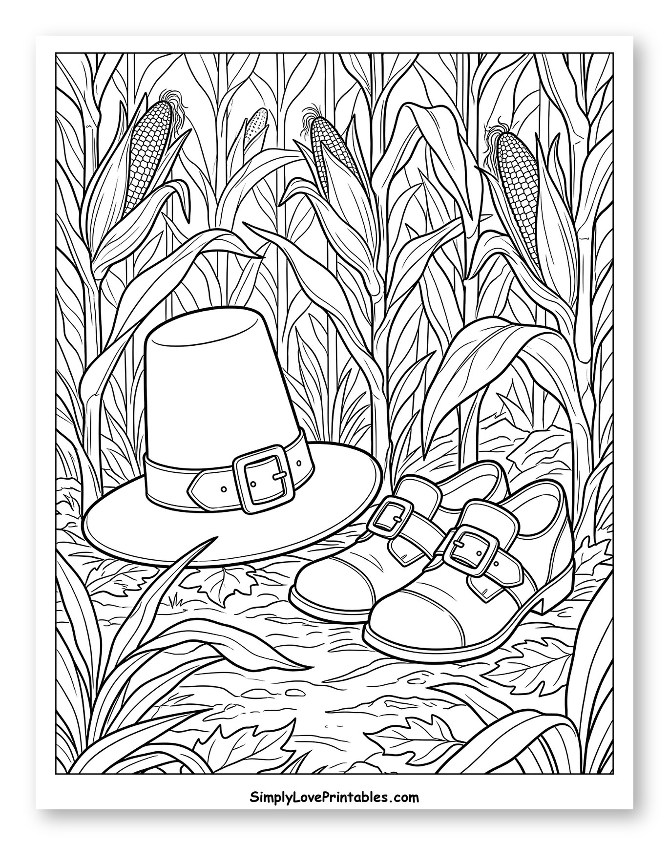 Pilgrim Hat and Buckled Shoes in Cornfield