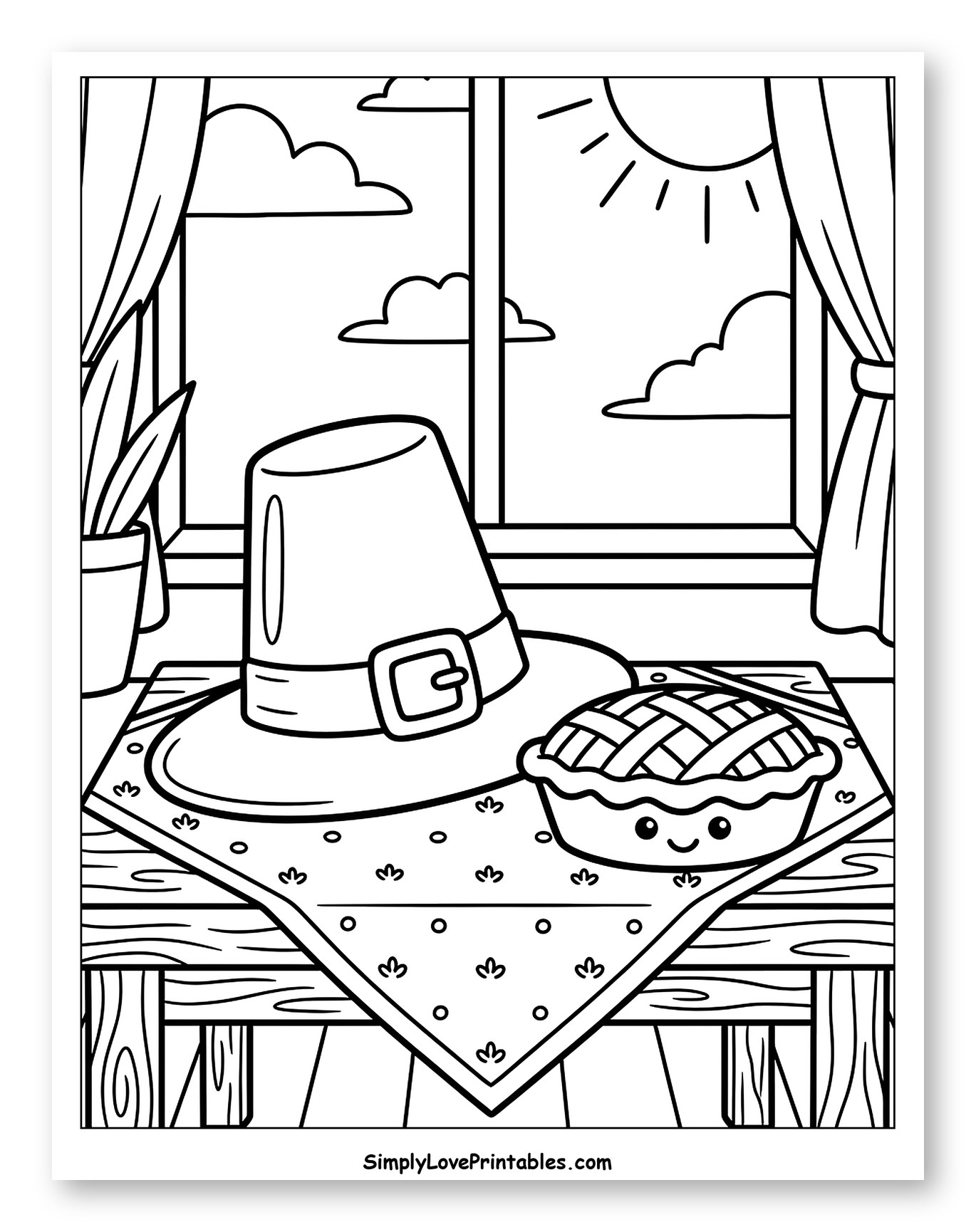 Pilgrim Hat and Cute Pie by Window