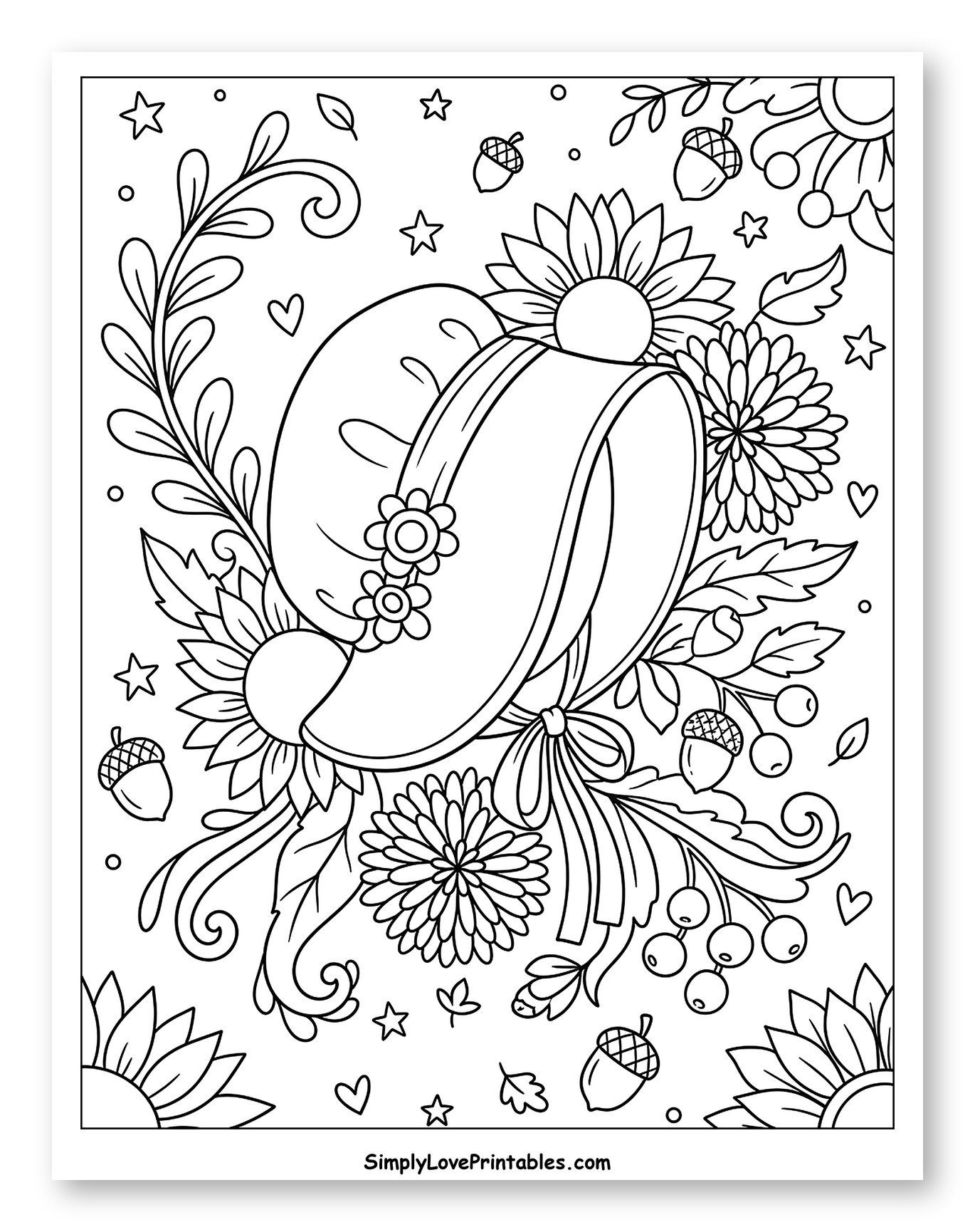 Pilgrim Hat with Autumn Flowers and Acorns