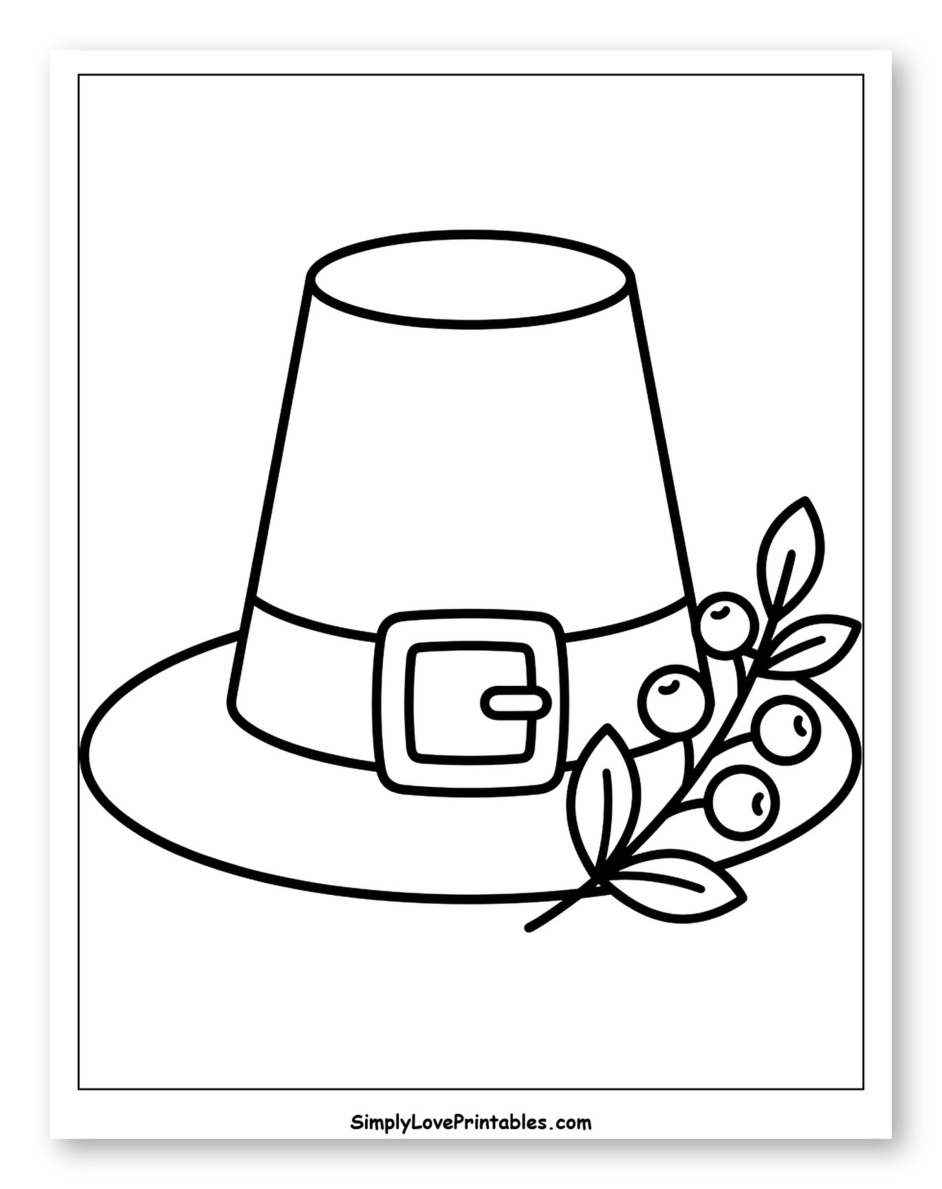 Pilgrim Hat with Buckle and Berries to Color for Toddlers