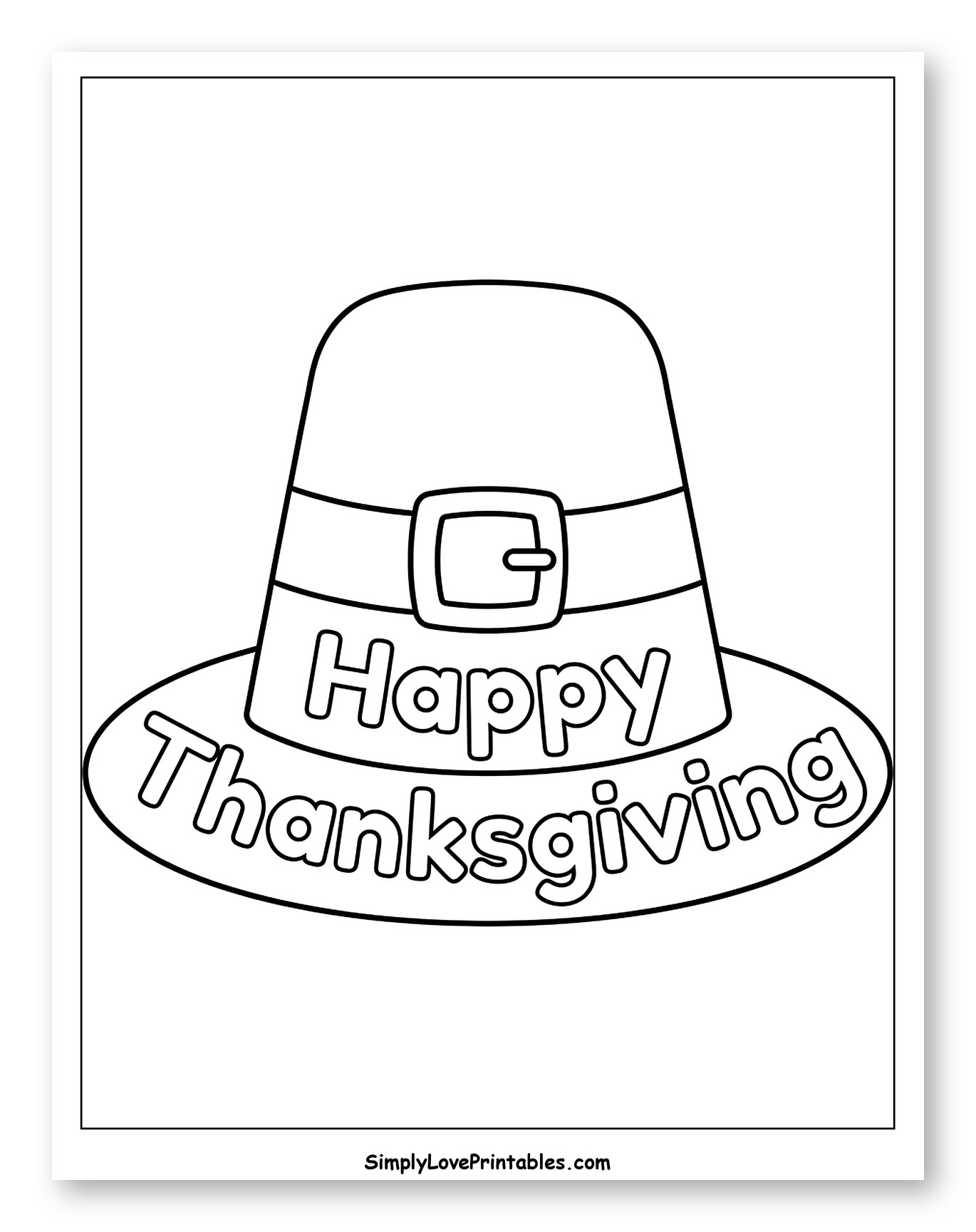 Pilgrim Hat with Happy Thanksgiving Coloring Page for Toddlers